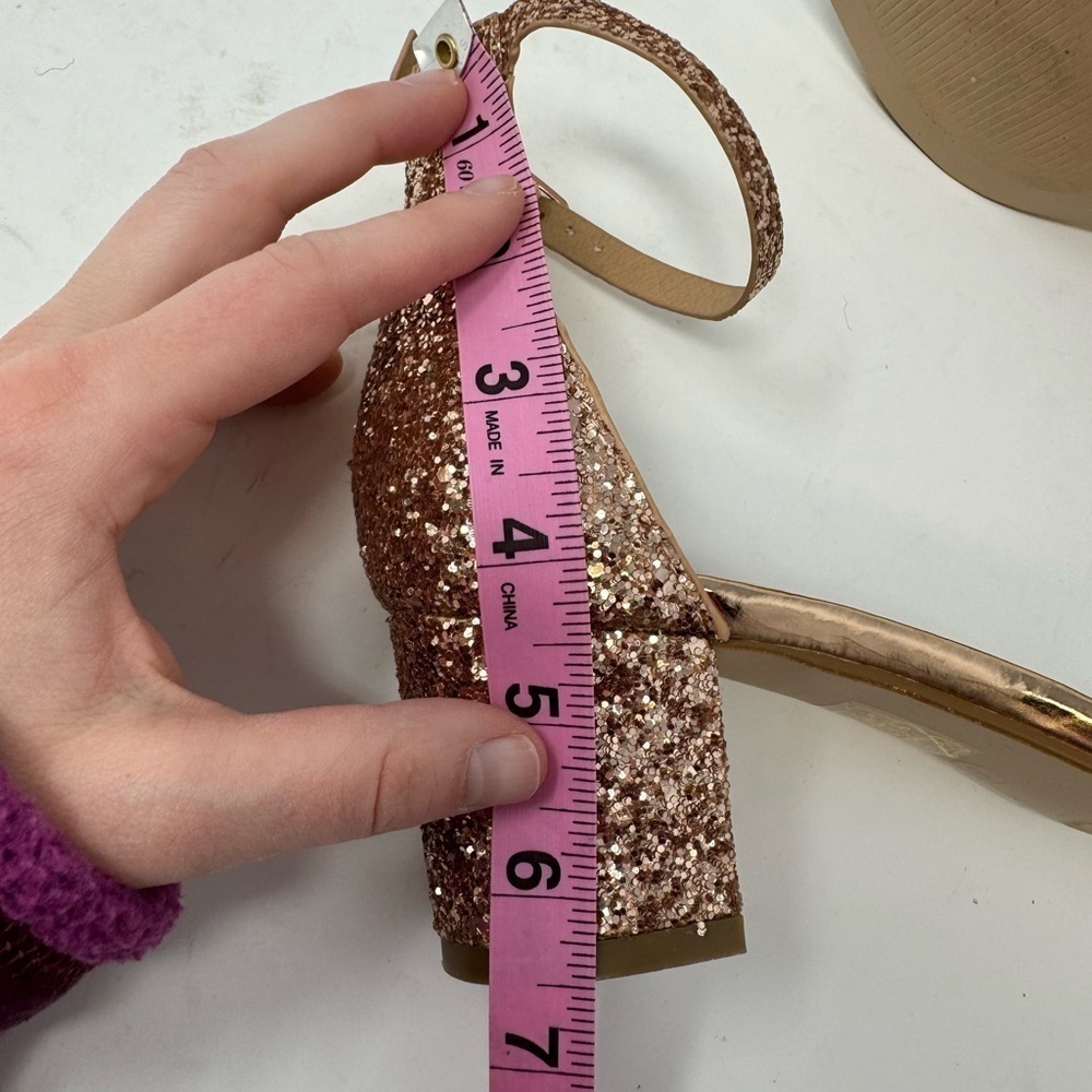 J. Adam’s Daisy Champagne Glitter block heel sandals 8 - Picture 10 of 10